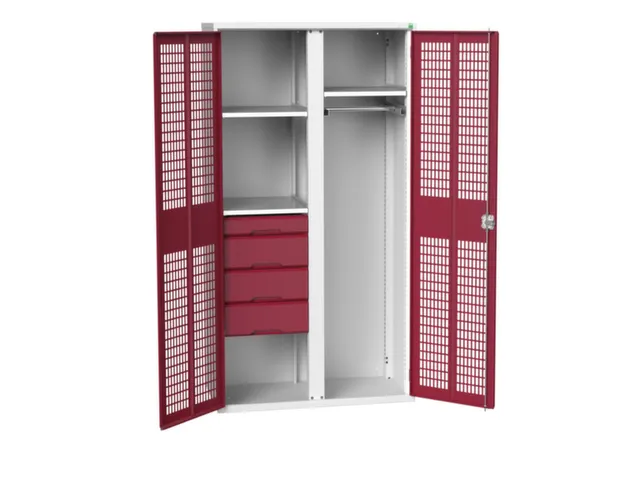 Locker 2000x1050x550mm 3 vakken lade, dubbele ventilatiedeur, RAL3004