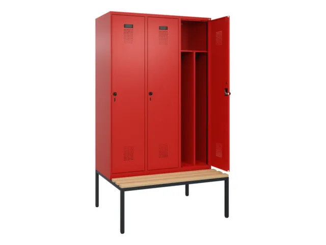 locker met bank,voor scheiding van kleding,HxBxD 2120x1200x815mm,3vak