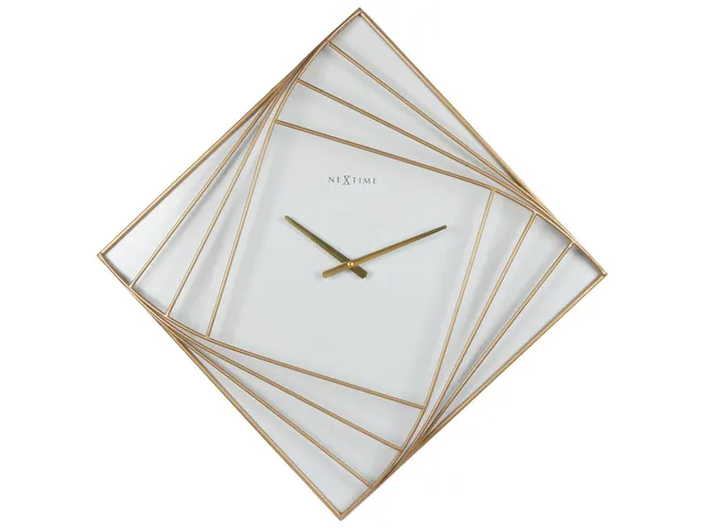 Wandklok Nextime groot 85x85cm metaal goud/wit Turning Time