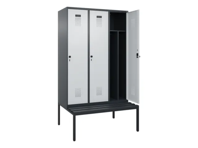 locker met bank,voor scheiding van kleding,HxBxD 2120x1200x815mm,3vak