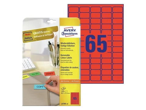 Gekleurde Etiketten Avery Zweckform 38.1x21.2mm Rood 1300 stuks