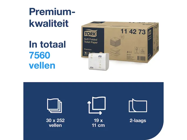 Toiletpapier Tork 114273 T3 zacht gevouwen premium 2-laags