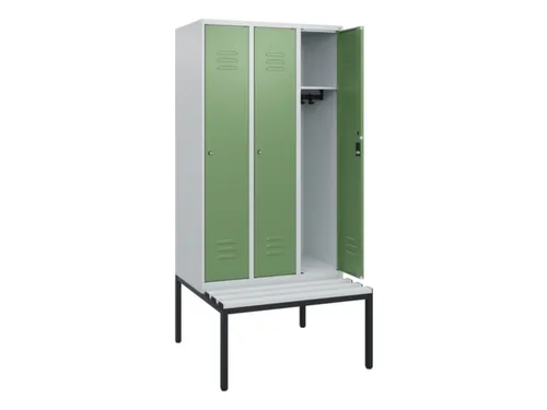locker met bank,HxBxD 1950x900x815mm,3vak,vak B 300mm,cil.-slot