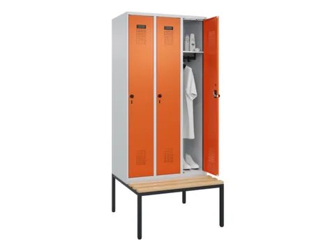 locker met bank,HxBxD 2120x900x815mm,3vak,vak B 300mm,draaigrendel