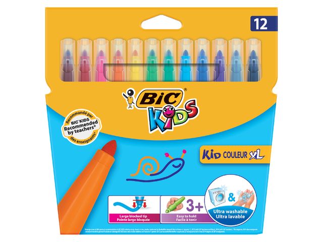Feutres BIC Kids couleur XL assorti blister 12 pièces