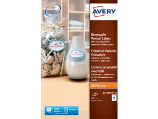 Etiket Avery L7101REV-20 63.5x42.3mm afneembaar mat wit 360stuks - 1