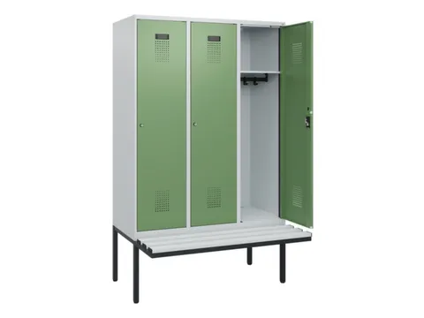 locker met bank,HxBxD 1950x1200x815mm,3vak,vak B 400mm,cilinderslot