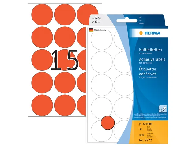HERMA 2272 Multipurpose etiketten Rond 32mm Rood 480 stuks