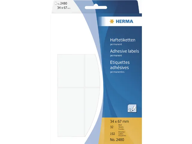HERMA 2480 Universele etiketten 34x67mm Wit 192 stuks
