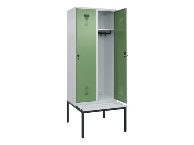 locker met bank,HxBxD 2120x800x815mm,2vak,vak B 400mm,draaigrendel