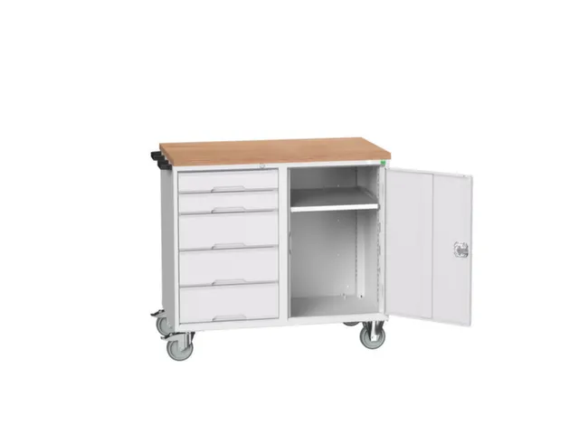 montagetafel 980x1050x600mm multiplexblad 5 laden kast front RAL7035