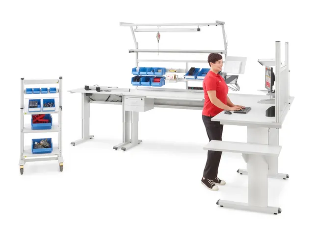 ESD-koppelelement voor montagetafel 90° BxD 800x800mm blad grijs hoek