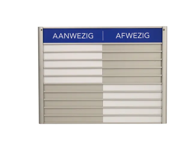 Menoor In-Uit bord 10 namen Aluminium Aanwezig/Afwezig Blauw