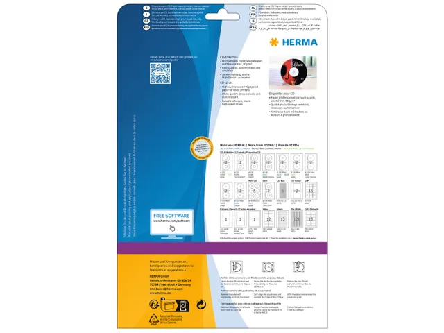 Herma 4850 Inkjet CD-etiketten A4 Ø 116mm mat Wit 50 stuks