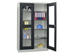 Vitrinekast Hxbxd 1950x1200x400mm Draaideuren Ral7035 Front Ral7016