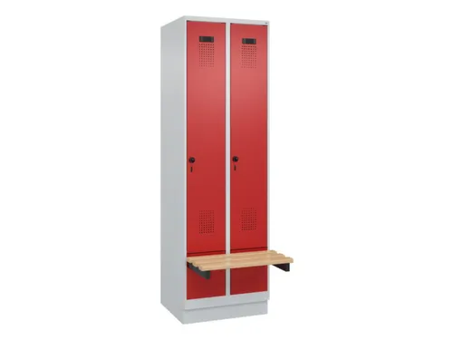 locker met bank,HxBxD 1950x600x815mm,2vak,vak B 300mm,draaigrendel