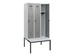 locker met bank,HxBxD 1950x900x815mm,3vak,vak B 300mm,draaigrendel