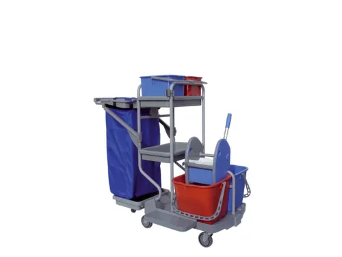 reinigingswagen,mopwringer,zakhouder,bak,emmer 2x15l/2x9l ROOD/BLAUW