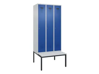 locker met bank,HxBxD 2120x900x815mm,3vak,vak B 300mm,cilinderslot - 2
