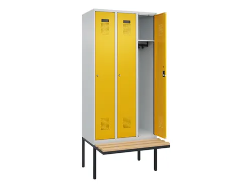 locker met bank,HxBxD 2120x900x815mm,3vak,vak B 300mm,cilinderslot