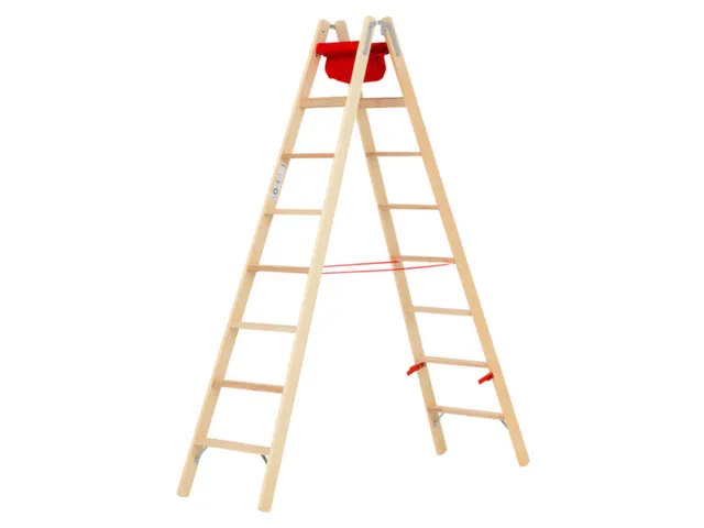 trapladder,beide zijden,2x8,treden,balk L 2,36m,hout