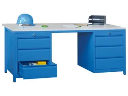 Werkplaatsbureau Bxdxh 1700x800x720mm 6laden Ral7035 Front Ral3000