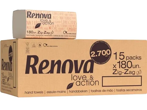 Renova Love & Action papieren handdoeken Z-vouw 2-laags 15x180 vel