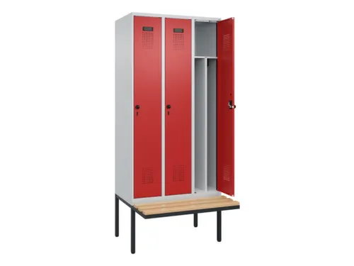 locker met bank,voor scheiding van kleding,HxBxD 2120x900x815mm,3vak