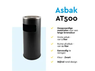 Afvalbak met asbak BRASQ 11 liter AT500 zwart - 7