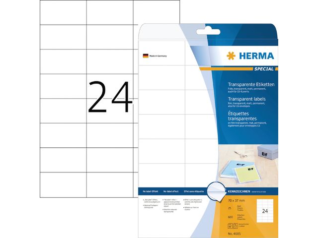 Etiket Herma 4685 70x37mm Mat Transparant 600 stuks