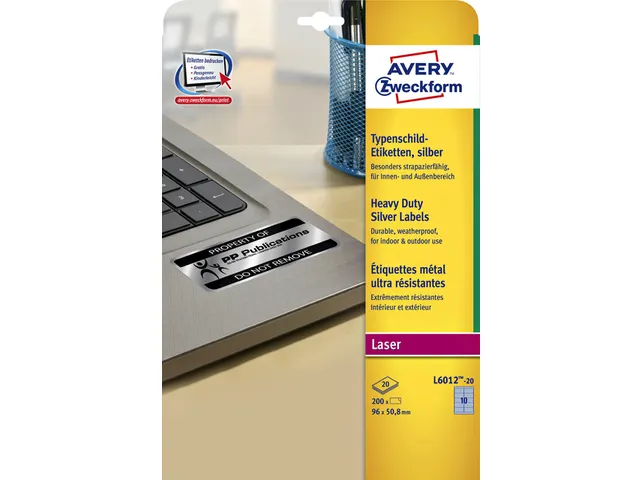 Etiket Avery Zweckform L6012-20 96x50.8mm Zilver 200 stuks