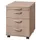Mobiel Ladenblok Notenhout 590x430x580mm Pennenlade 3laden Beugelgreep