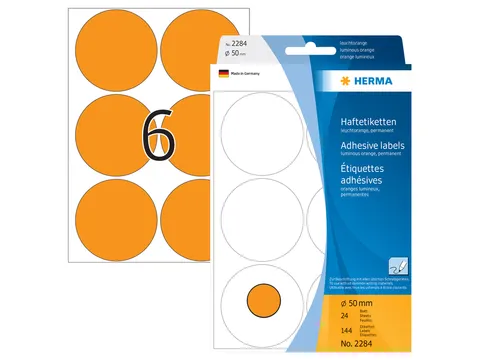 HERMA 2284 Multipurpose etiketten Rond 50mm Fluor Oranje 144 stuks