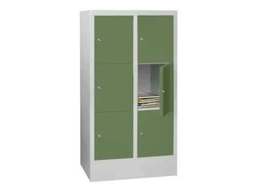 lockerkast,HxBxD 1187x600x500mm,2x3vakken,RAL7035,front RAL6011