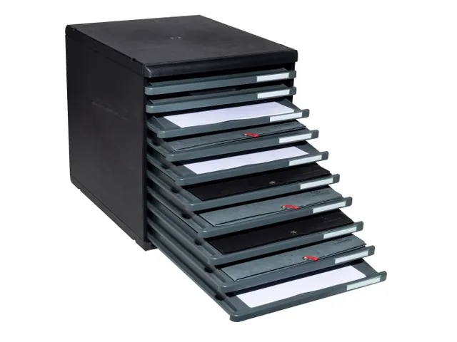 Module de classement Modulo Ecoblack 10 tiroirs ouverts - Gris foncé