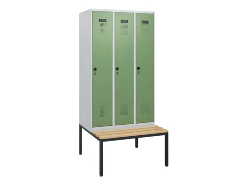 locker met bank,HxBxD 1950x900x815mm,3vak,vak B 300mm,draaigrendel