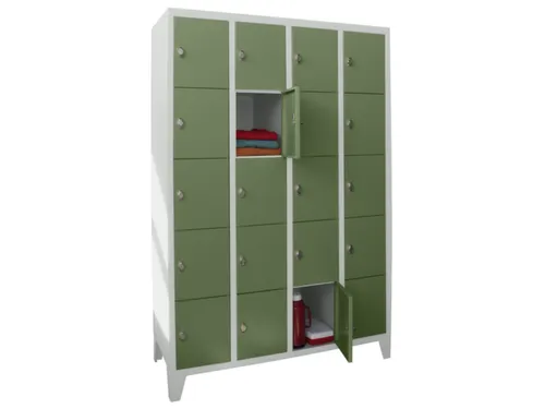 lockerkast,HxBxD 1850x1200x500mm,4x5vakken,RAL7035,front RAL6011