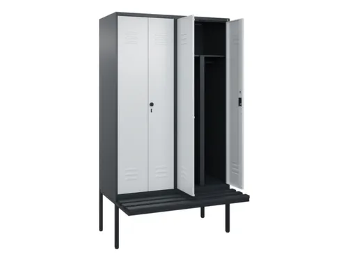 PBM-locker met bank,HxBxD 2120x1200x815mm,4vak,vak B 300mm,cil.-slot