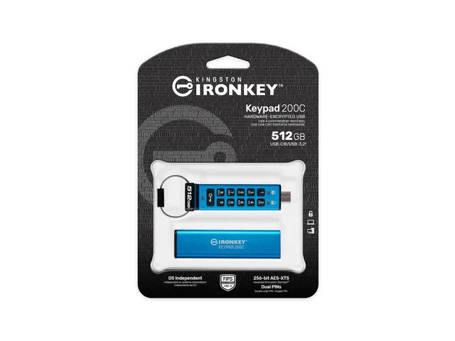 512GB USB-C IronKey Keypad 200C, FIPS 140-3 Lvl 3 (aangevraagd) AES-25