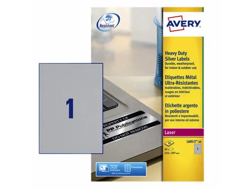Inventaris etiketten Avery L6013-20 A4 210x297mm Zilver 20 stuks