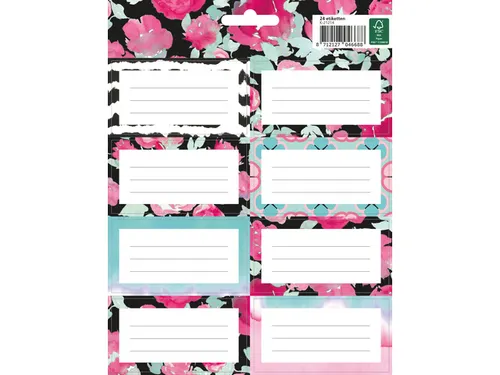 Boeketiket Pink Mint Retro pak 24 etiketten