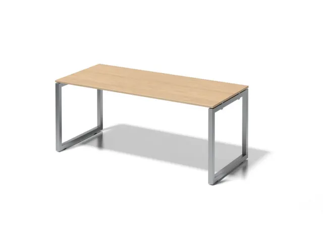 bureau,HxBxD 740x1800x800mm,blad esdoorn,sledeframe zilverkleurig