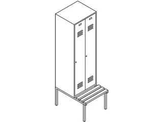 locker met bank,RAL 7035,HxBxD 2150x1200x500mm,4vak,vak B 300mm - 4