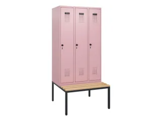 locker met bank,HxBxD 1950x900x815mm,3vak,vak B 300mm,draaigrendel - 2