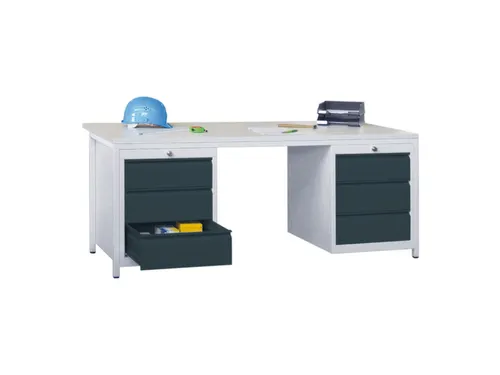 Werkplaatsbureau Bxdxh 1700x800x720mm 6laden Ral7035 Front Ral7016