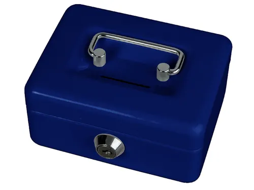 Geldkist MAUL met muntgleuf en slot 125x95x60mm blauw