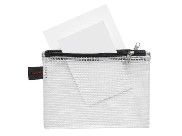 Trousse Foldersys A4 PVC transparent fermeture éclair noire 4 comp
