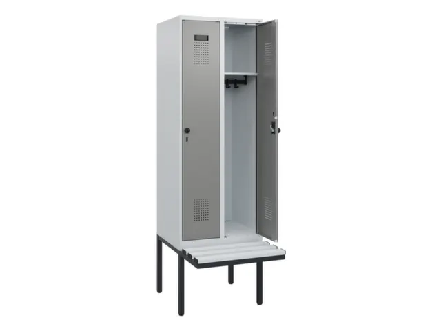 locker met bank,HxBxD 1950x600x815mm,2vak,vak B 300mm,draaigrendel