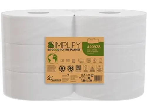 Toiletpapier Simplify Maxi Jumbo 2-laags 1305 vellen, pak van 6 rollen