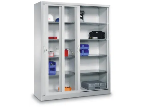 venster-schuifdeurkast,RAL 7035,HxBxD 1950x1200x400mm,4xStalen bodem